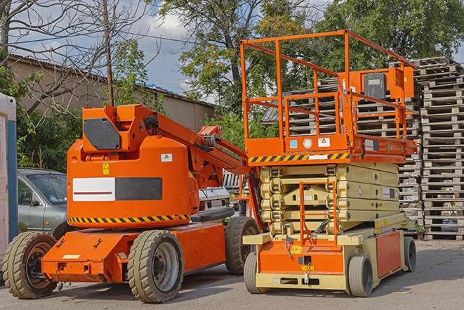 warehouse forklift navigating narrow aisles of storage area in Braidwood